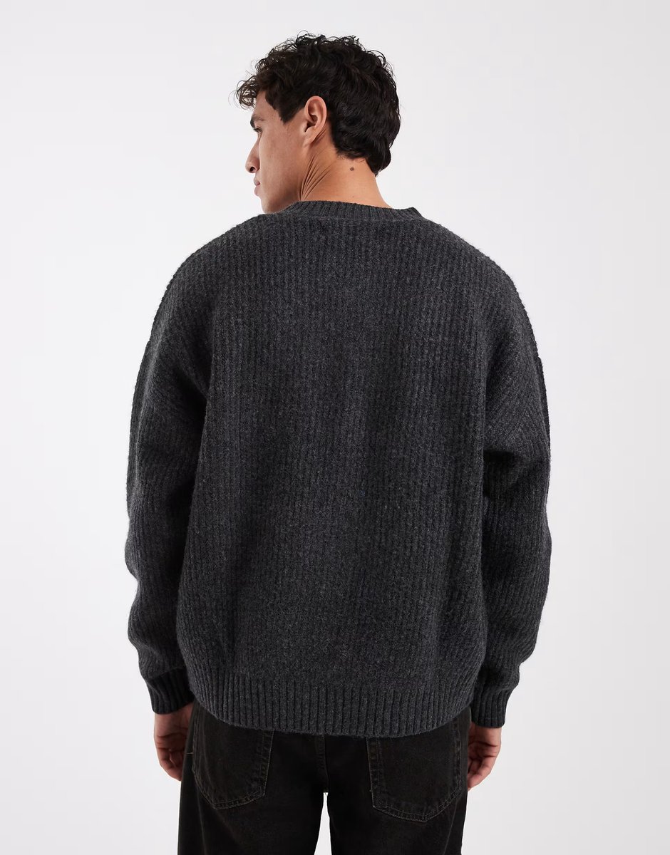 ASOS Jack & Jones crew neck cardigan in dark grey - 3