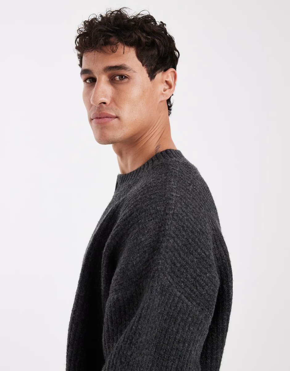 ASOS Jack & Jones crew neck cardigan in dark grey - 4