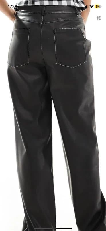 ASOS ASOS Design Black Faux Leather Straight Leg Trousers Jeans sz 12 L30 BNWT