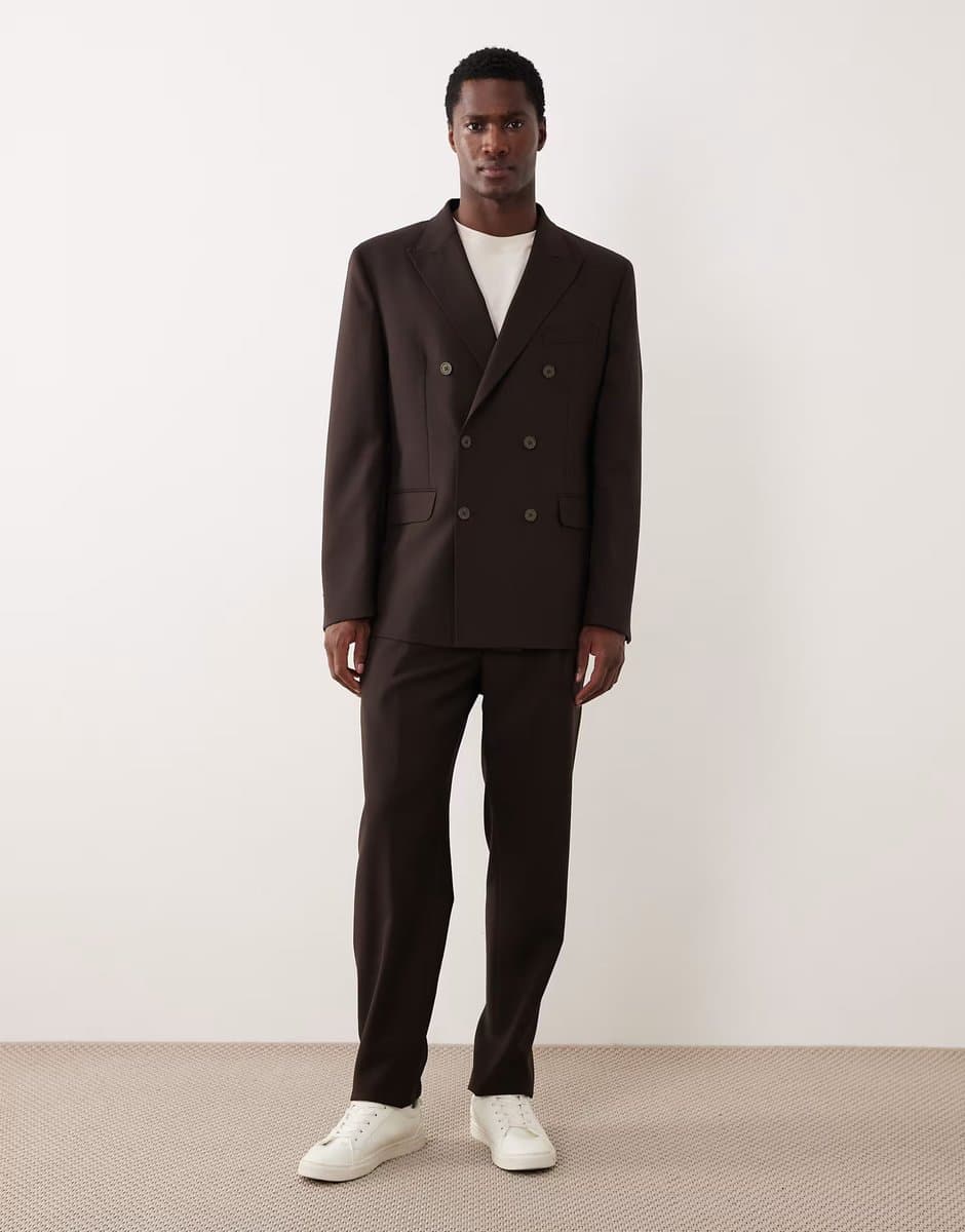 ASOS Mango Siena 100% wool double breasted suite blazer and tailored trouser co-ord in deep brown