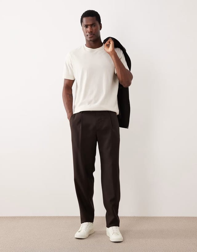 ASOS Mango Siena 100% wool double breasted suite blazer and tailored trouser co-ord in deep brown - 3