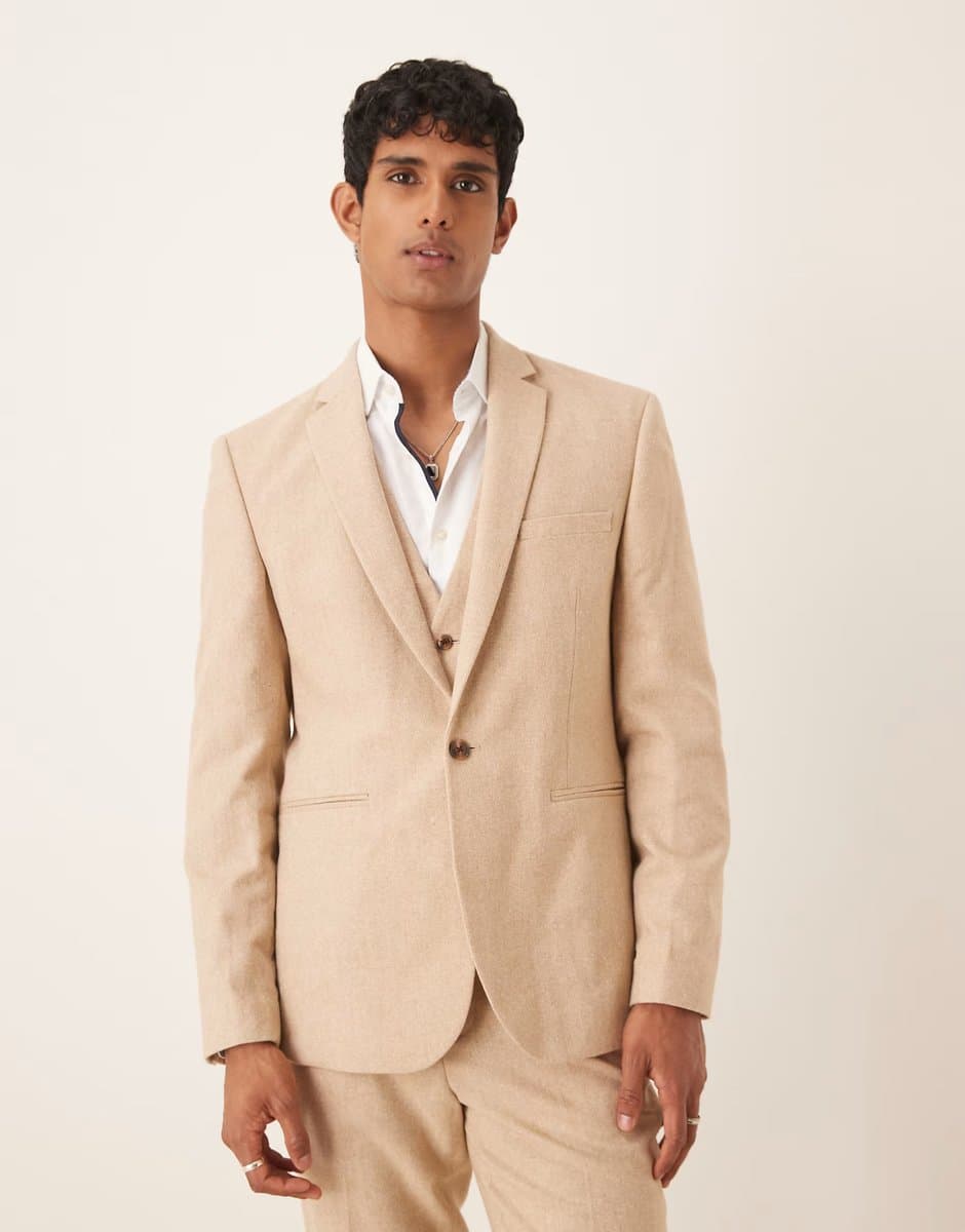 ASOS ASOS DESIGN slim wool blend suit jacket in camel
