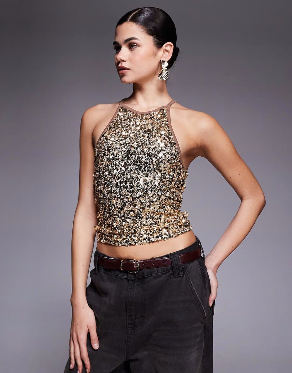ASOS Edikted Pasha sequin tank top in gold 