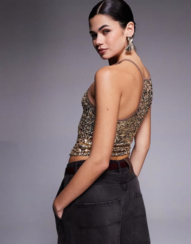 ASOS Edikted Pasha sequin tank top in gold  - 3