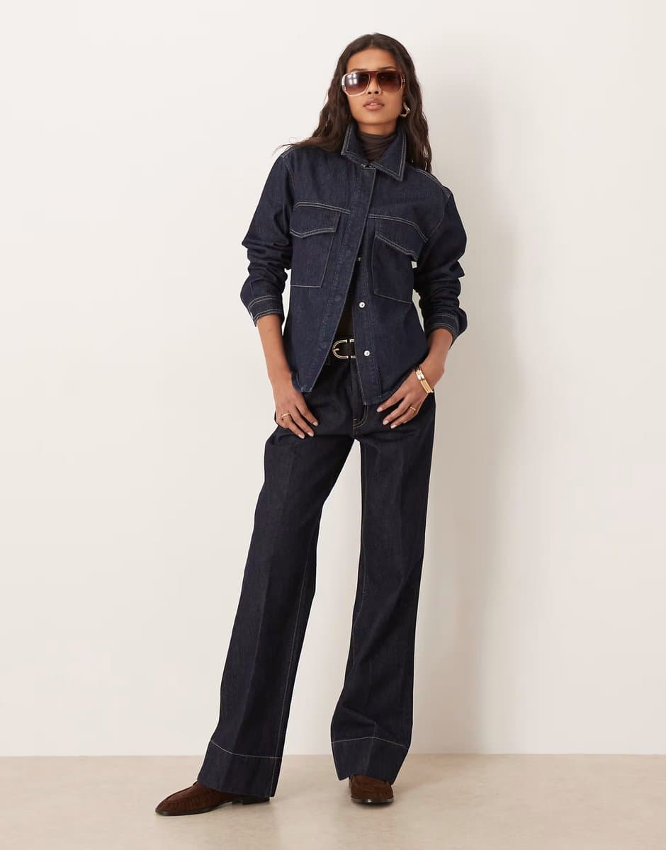 ASOS Mango Aylin pleat front jean with contrast stitch co-ord in indigo