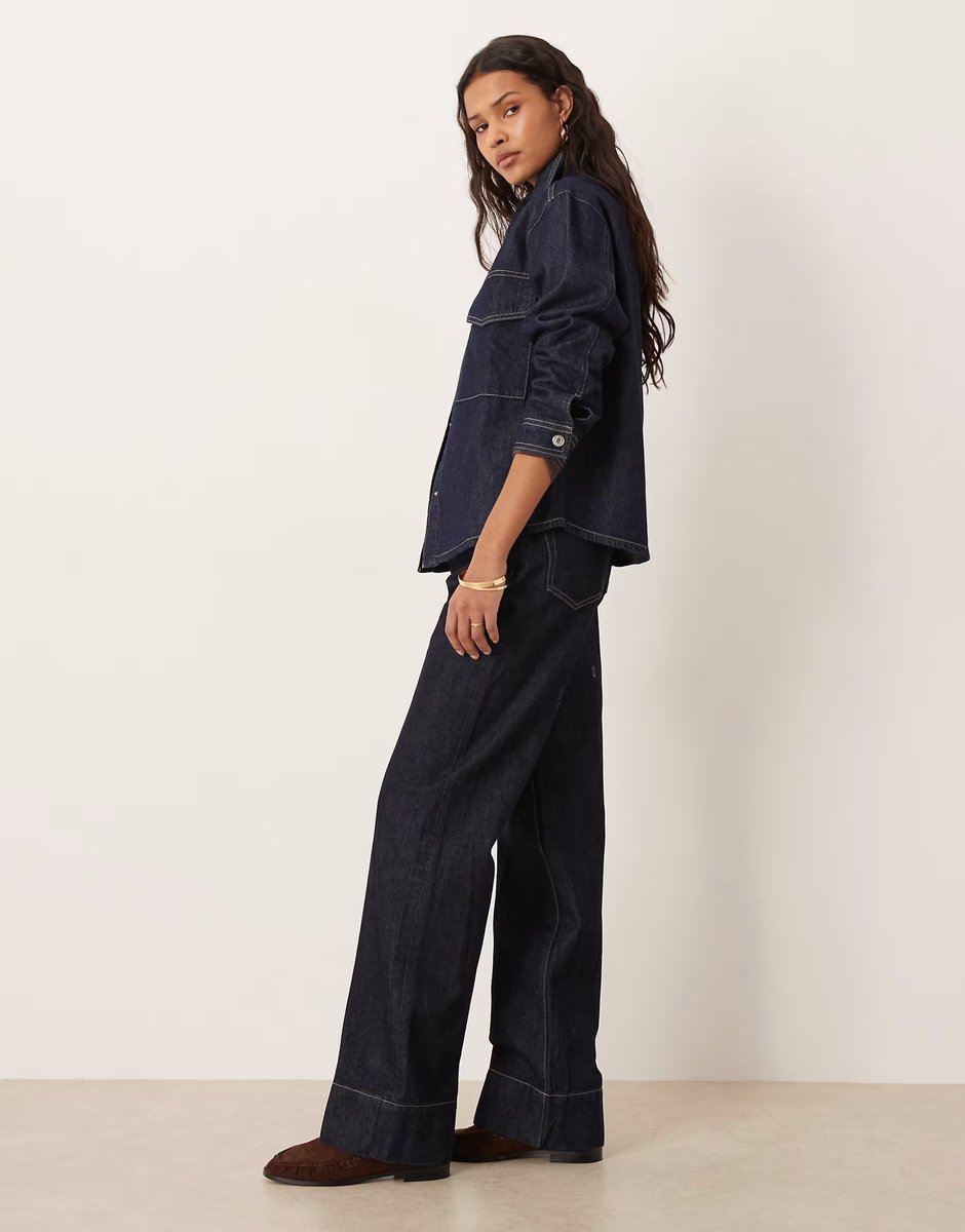 ASOS Mango Aylin pleat front jean with contrast stitch co-ord in indigo - 3
