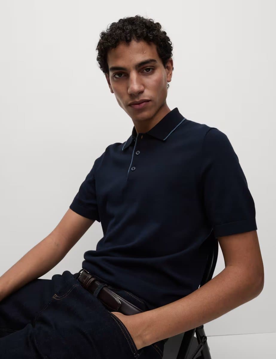 Marks & Spencer M&S Casual Short Sleeve Polo Shirt in Navy