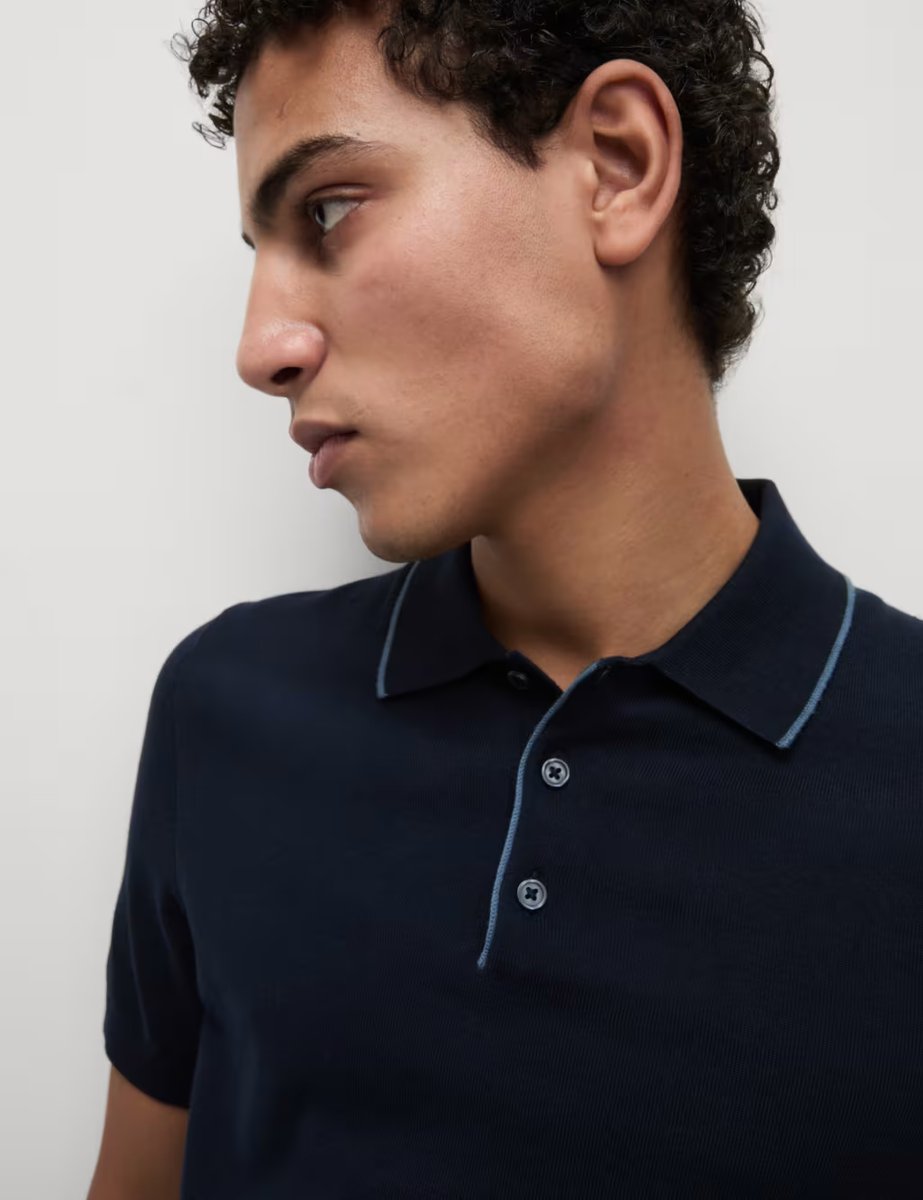 Marks & Spencer M&S Cotton Rich Knitted Polo Shirt Navy - 2