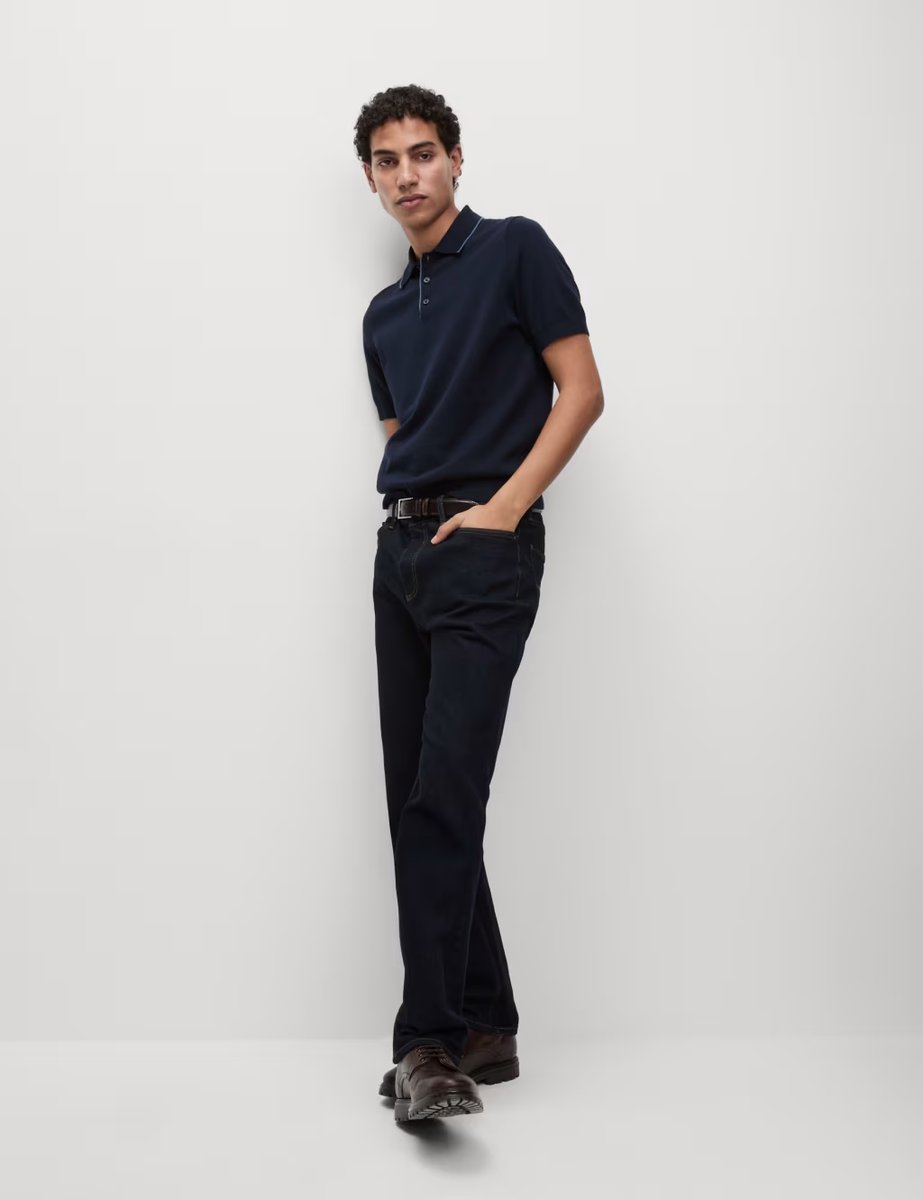 Marks & Spencer M&S Cotton Rich Knitted Polo Shirt Navy - 3