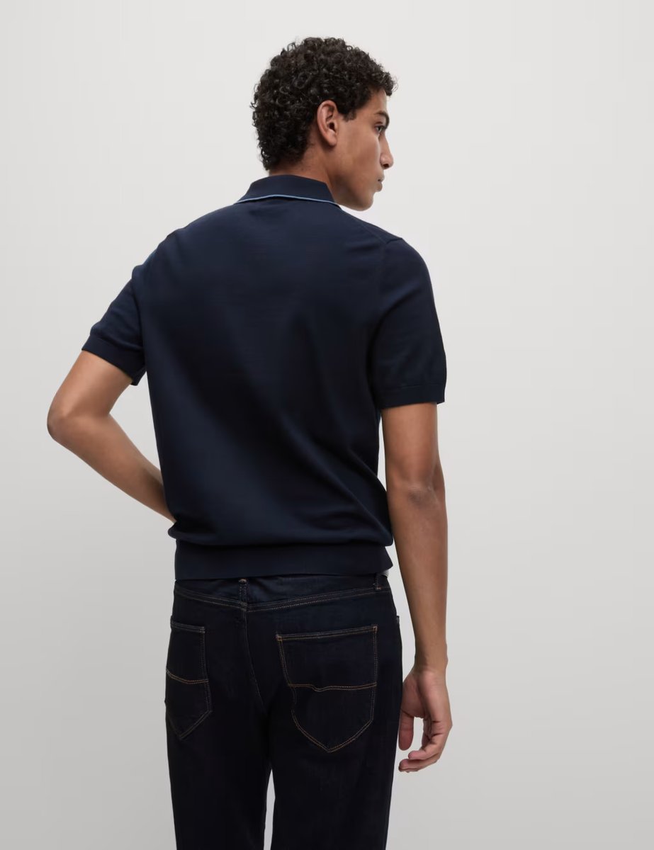 Marks & Spencer M&S Cotton Rich Knitted Polo Shirt Navy - 4