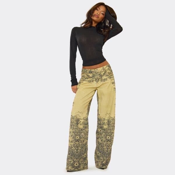 EGO EGO Low Rise Wide Leg Jeans in Washed Printed Stone