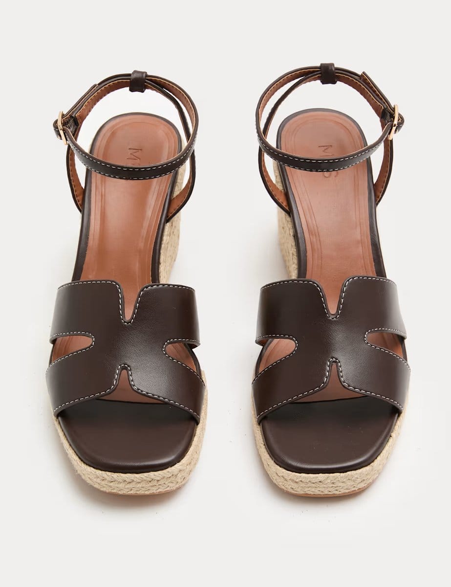 Marks & Spencer M&S Ankle Strap Wedge Sandals Brown - 1