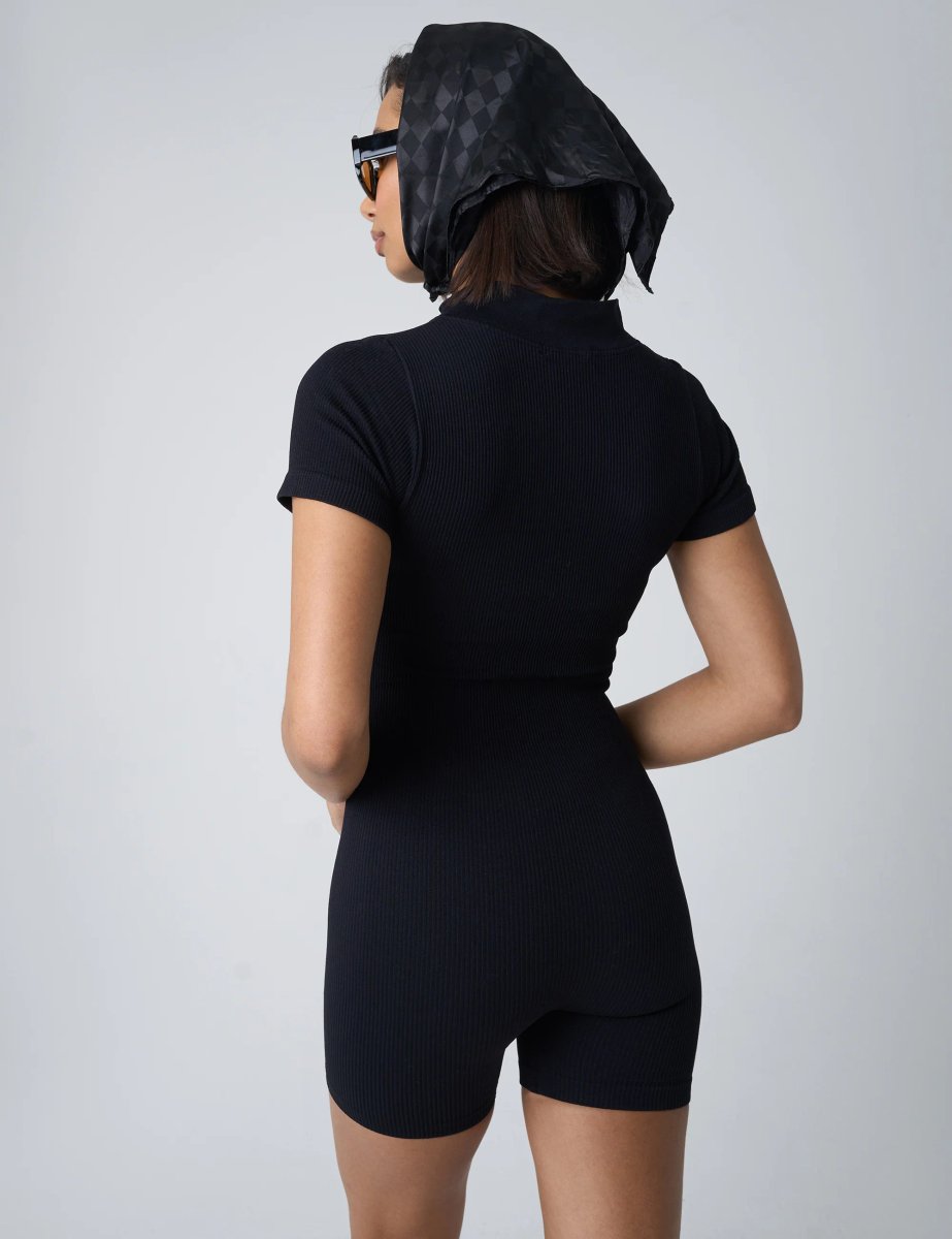 Public Desire Ribbed Zip Up Unitard Black - 2