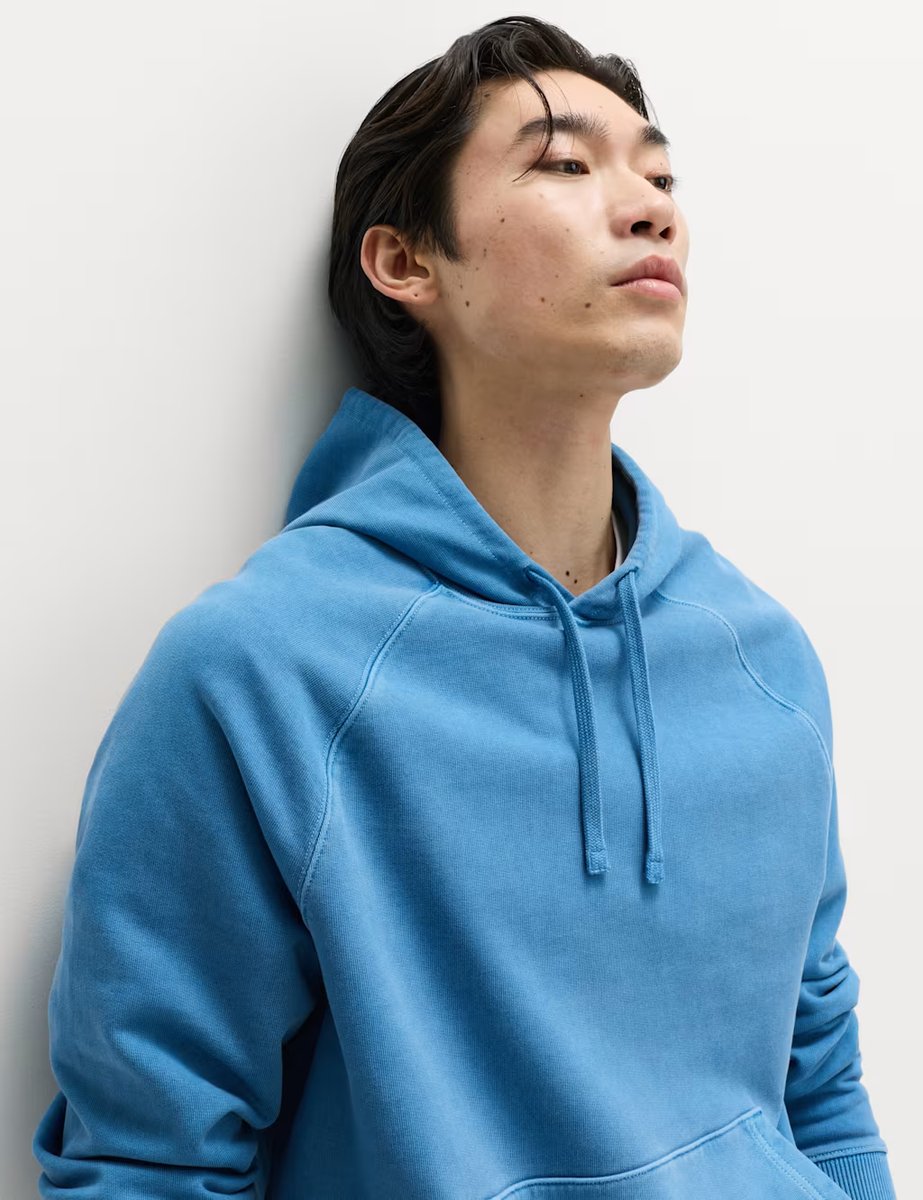 Marks & Spencer M&S Pure Cotton Garment Dyed Hoodie Azure Blue - 2