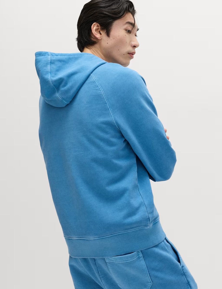 Marks & Spencer M&S Pure Cotton Garment Dyed Hoodie Azure Blue - 4