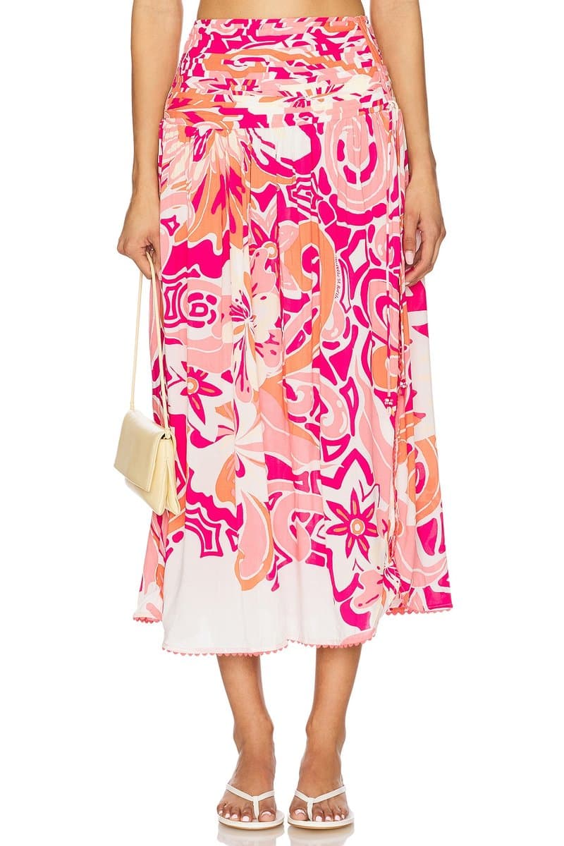 revolve Revolve Floral Print Midi Skirt in Pink Fantasia