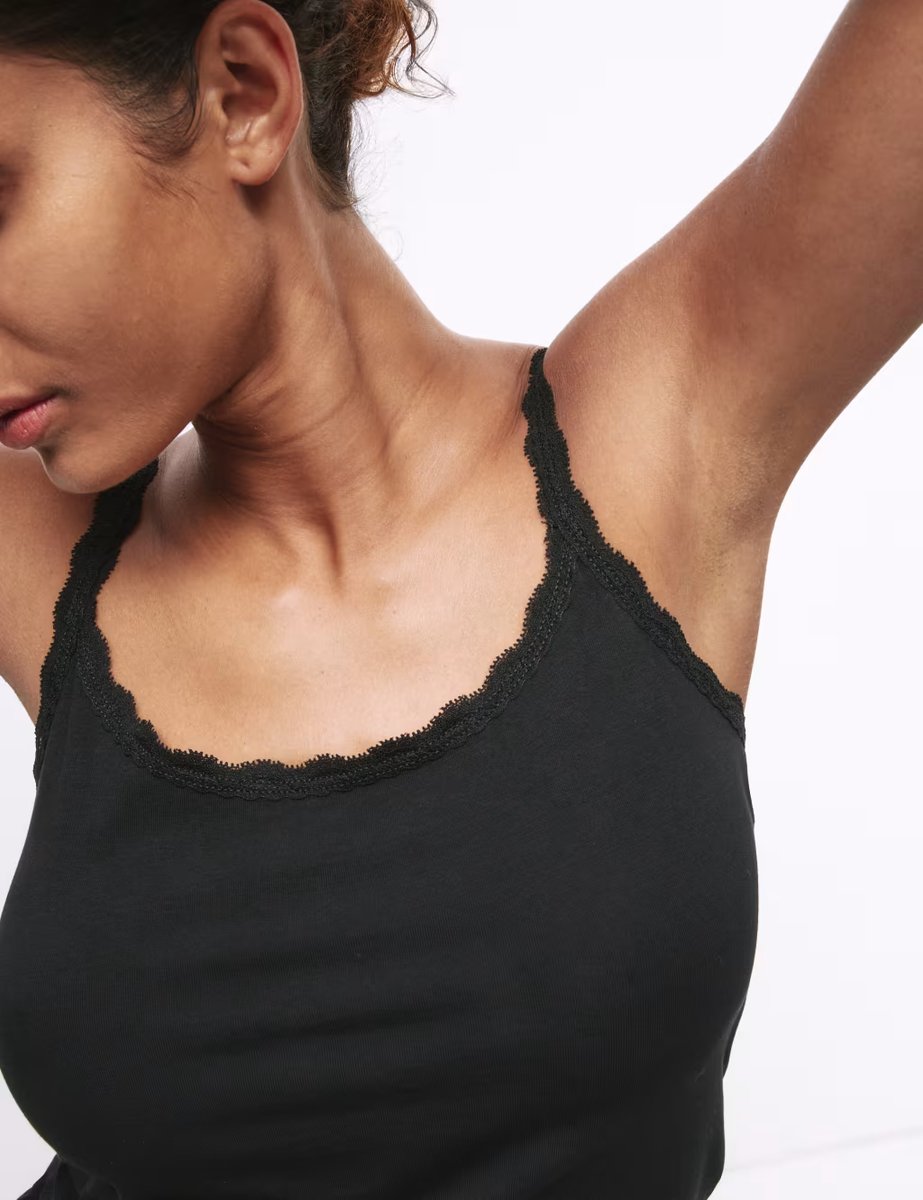 Marks & Spencer M&S 3pk Cotton Rich Lace Trim Vests Black - 2