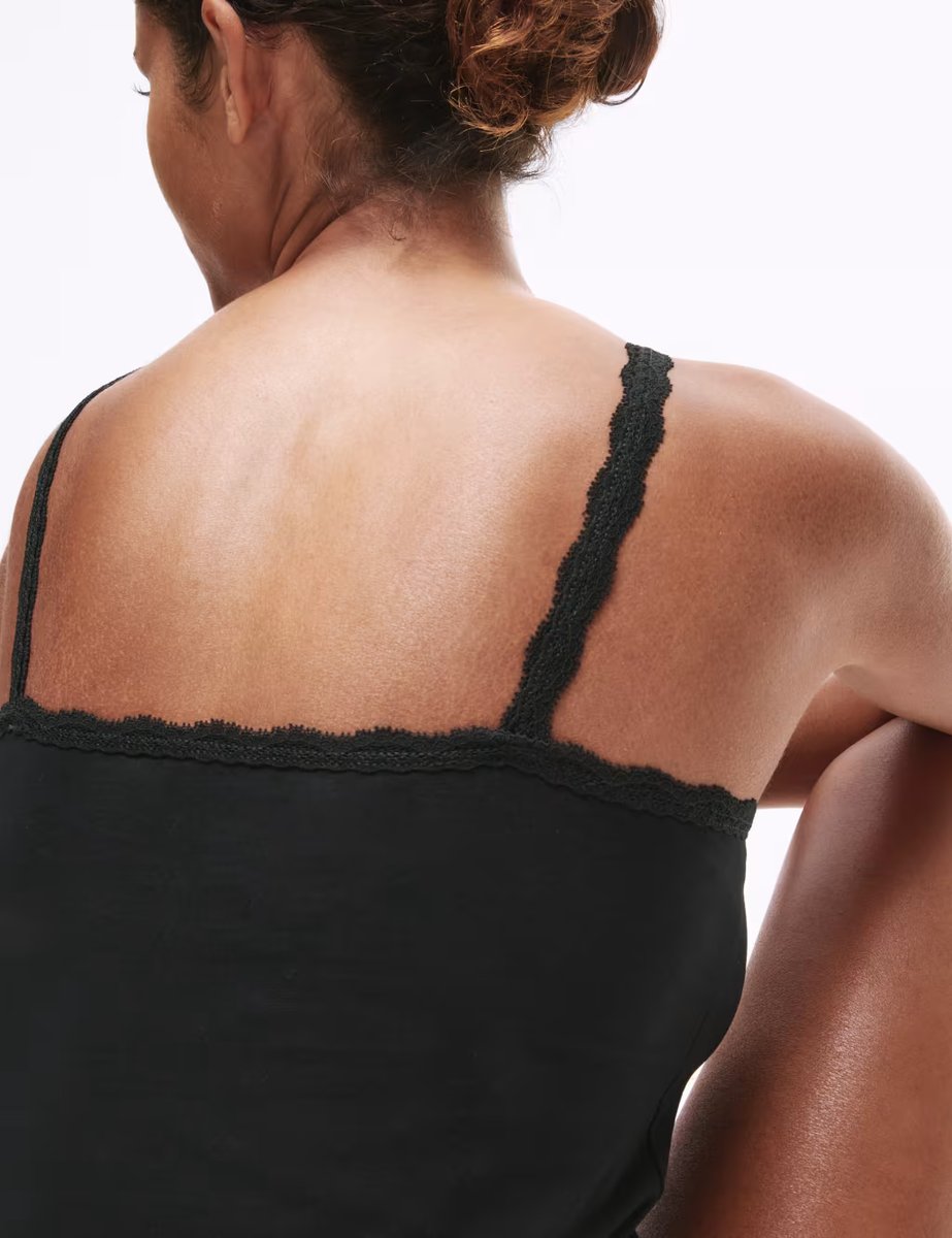 Marks & Spencer M&S 3pk Cotton Rich Lace Trim Vests Black - 3