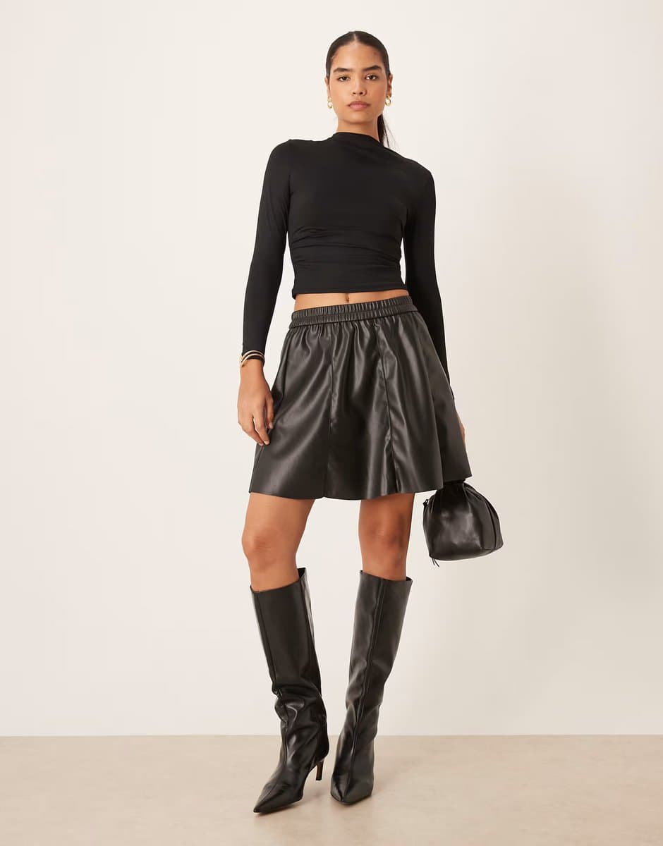 ASOS Vila faux leather flippy mini skirt in black