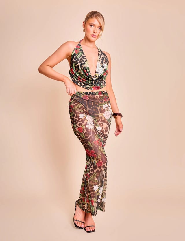 Public Desire Slinky Printed Cowl Neck Bikini Top Co-ord Multi - 3
