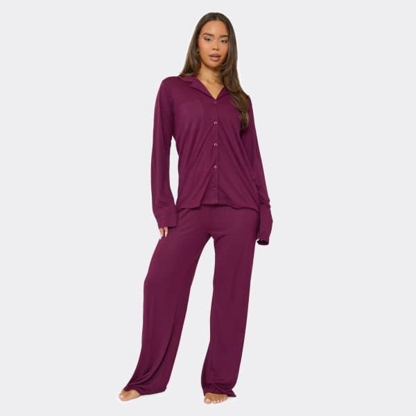 EGO Wide Leg Pyjama Trousers In Purple, Women's Size UK 6