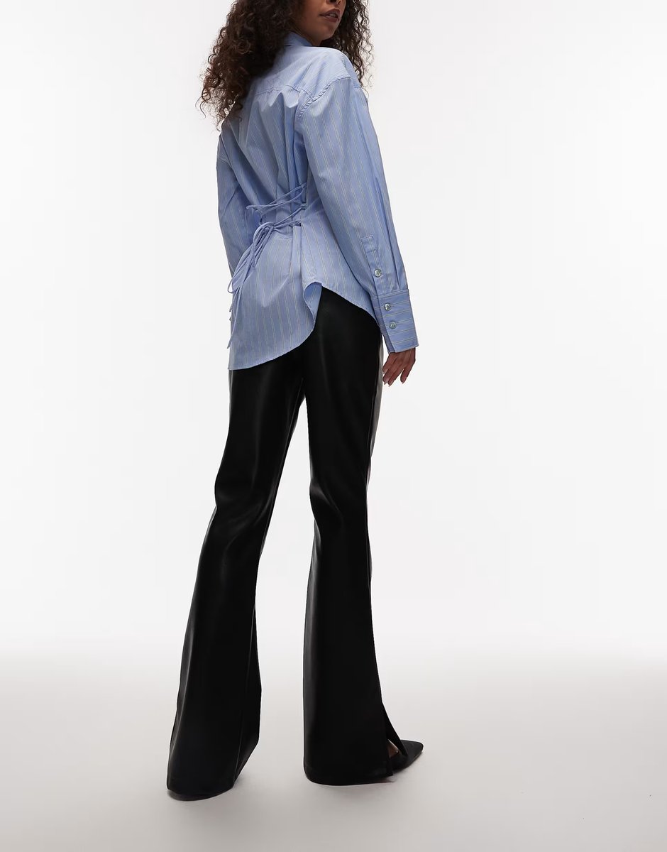 ASOS ASOS DESIGN leather look slim flare trouser with pintuck in black - 4