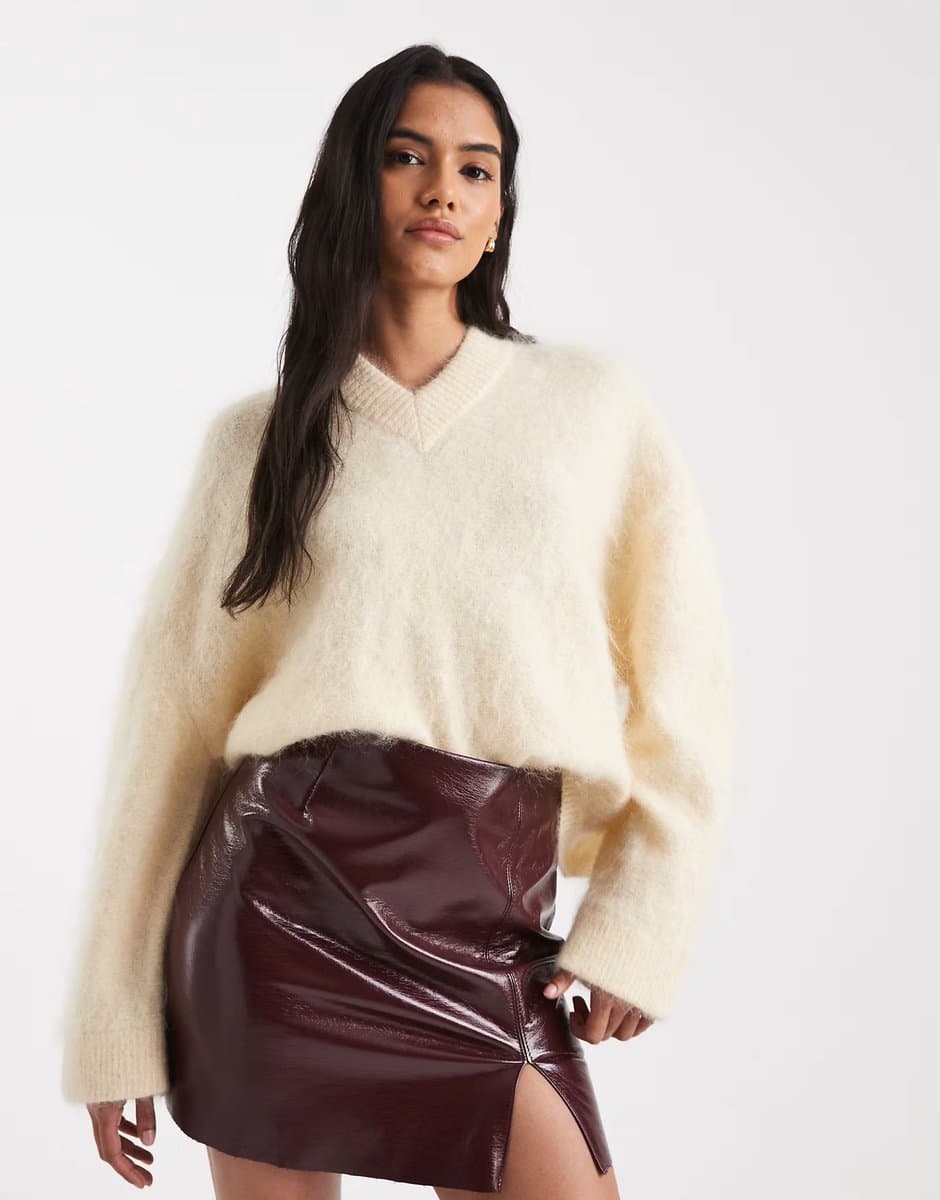ASOS Vero Moda vinyl mini skirt in burgundy