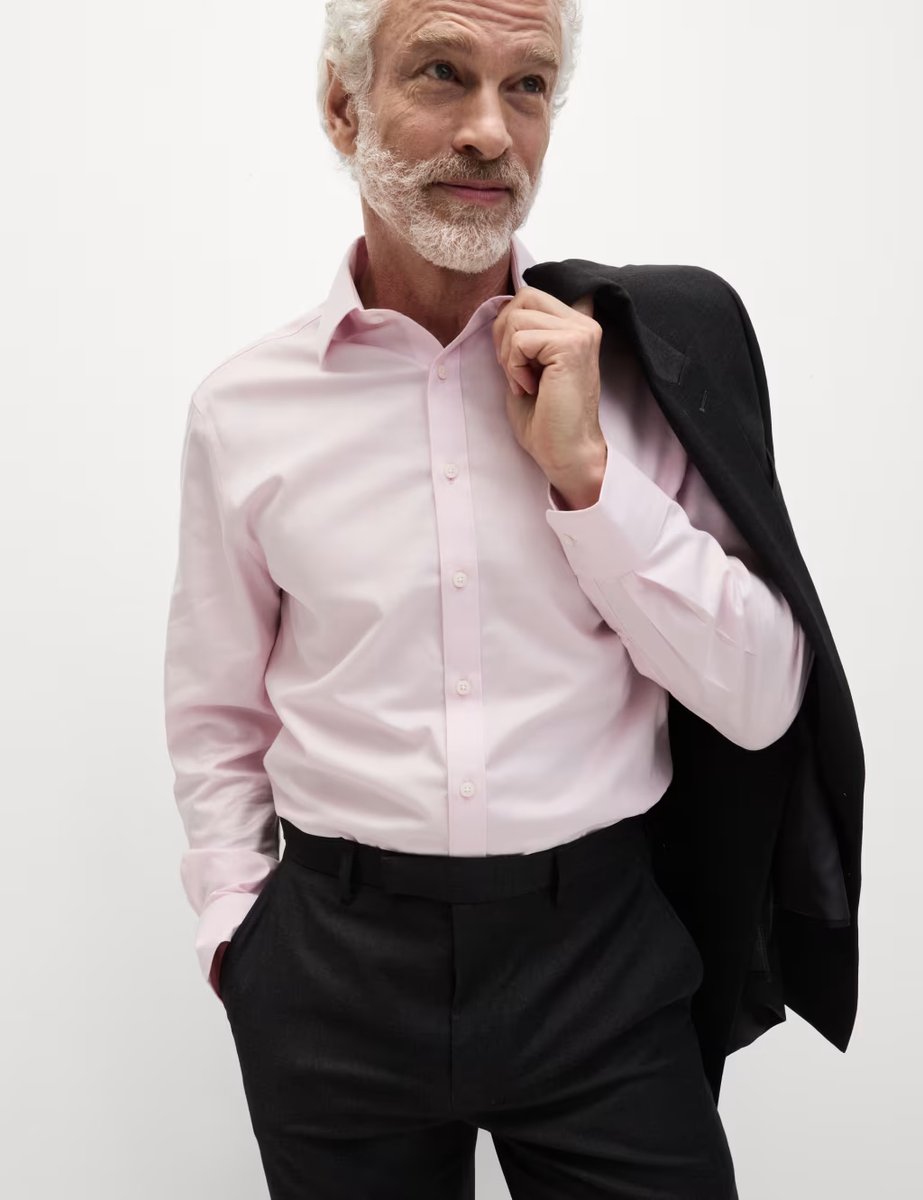 Marks & Spencer M&S Regular Fit Ultimate Non Iron Cotton Shirt Pink - 4