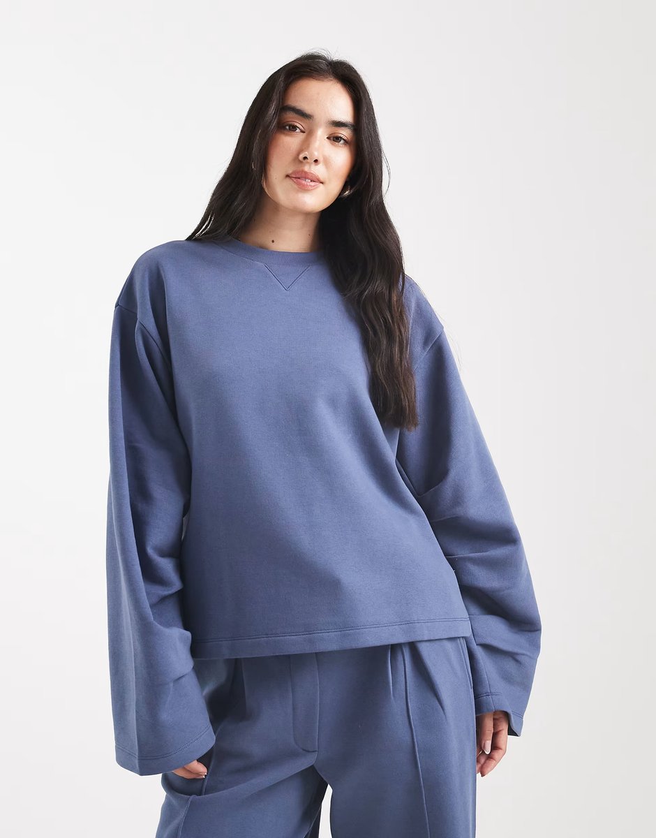ASOS ASOS DESIGN oversized tailored brushback co-ord with seam detail in denim blue - 2