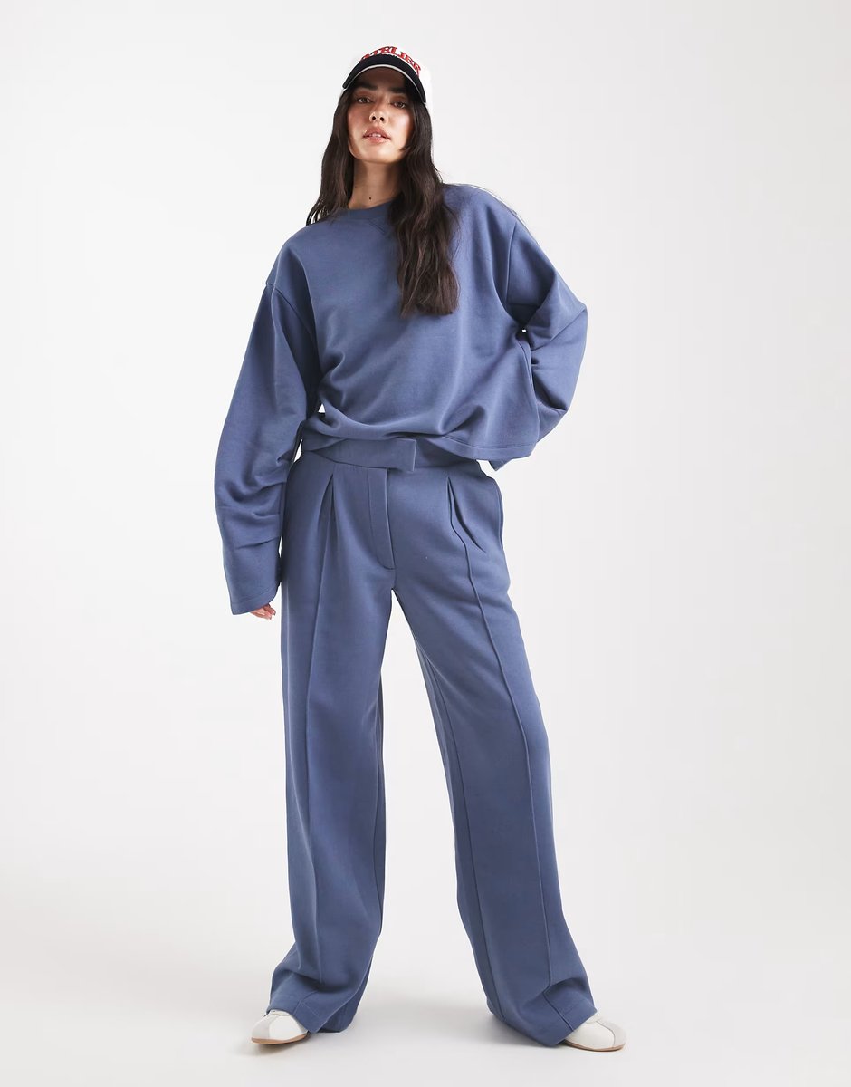 ASOS ASOS DESIGN oversized tailored brushback co-ord with seam detail in denim blue - 3