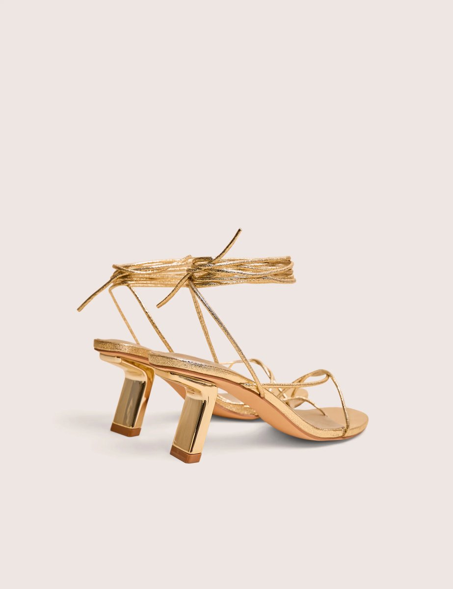 Public Desire Birdie Gold Cracked Pu Lace Up Mid Heels - 3