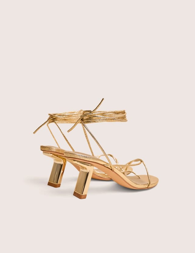 Public Desire Birdie Gold Cracked Pu Lace Up Mid Heels - 3