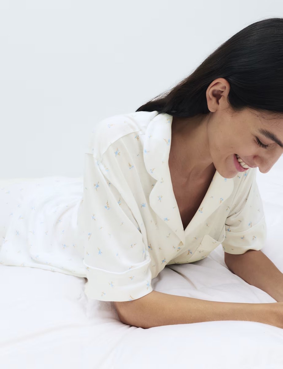 Marks & Spencer M&S Cotton Modal Printed Revere Shortie Set White Mix - 4