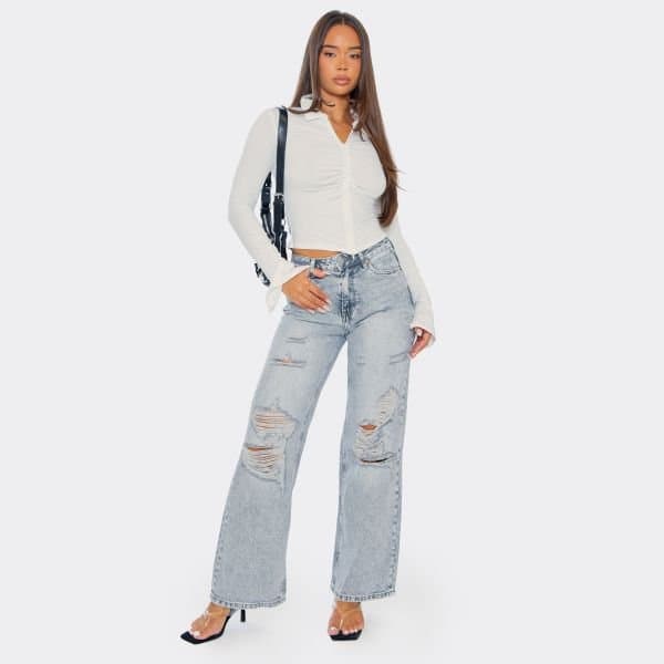 EGO EGO Distressed Straight Leg Jeans in Light Grey