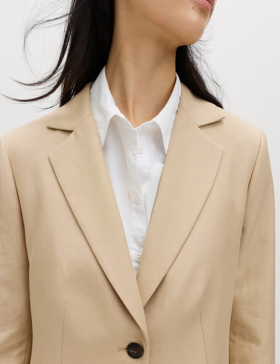Marks & Spencer M&S Lyocell Rich Single Breasted Blazer with Linen Sandstone - 2