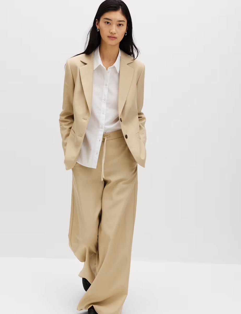 Marks & Spencer M&S Lyocell Rich Single Breasted Blazer with Linen Sandstone - 3