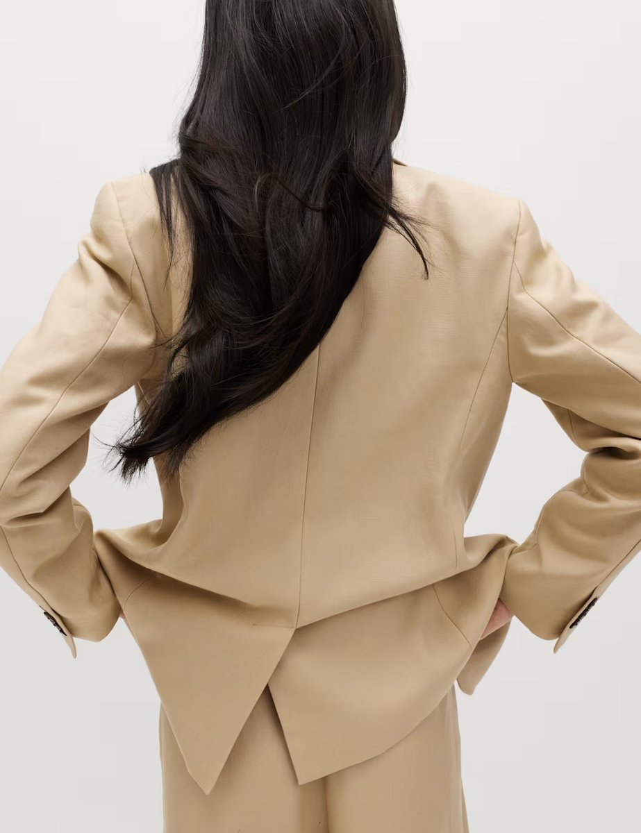 Marks & Spencer M&S Lyocell Rich Single Breasted Blazer with Linen Sandstone - 4