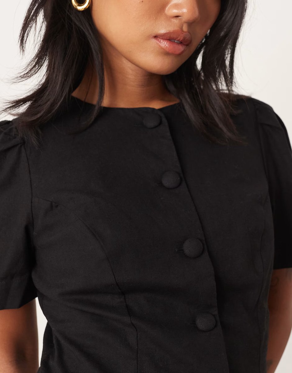 ASOS Nobody's Child Petite Tara puff sleeve tailored mini dress in black - 4