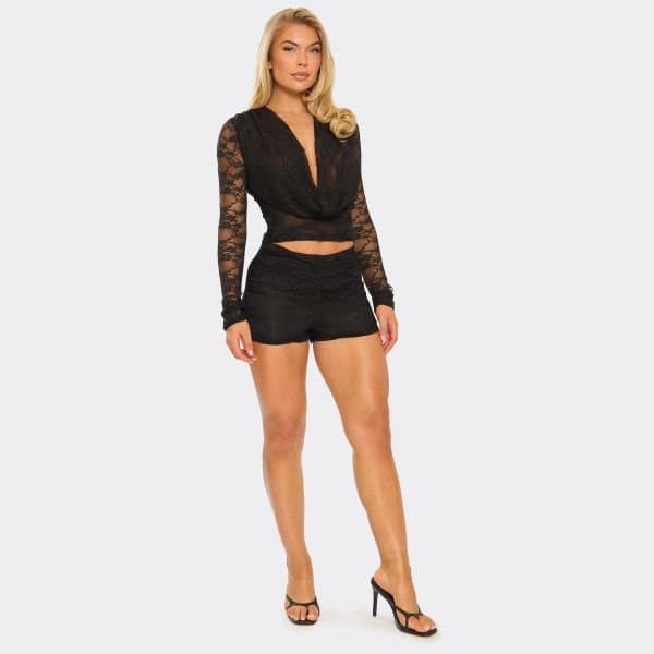 EGO EGO Black Low Rise Ruched Front Detail Hot Pants