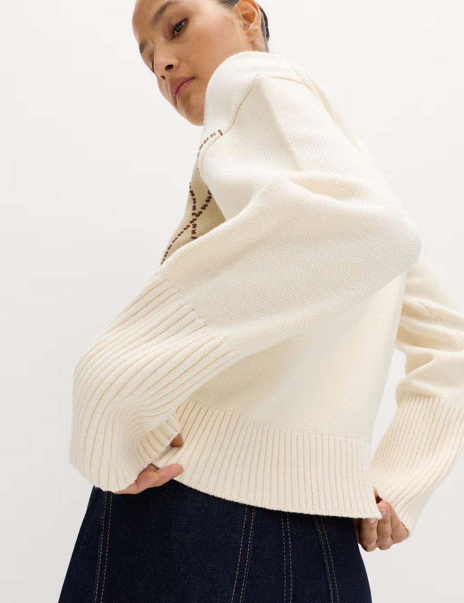 Marks & Spencer M&S Cotton Rich Argyle Crew Neck Jumper Vanilla - 3