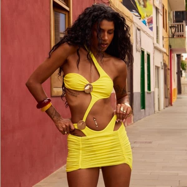 EGO EGO Playful Ruched Front Mini Skirt in Yellow