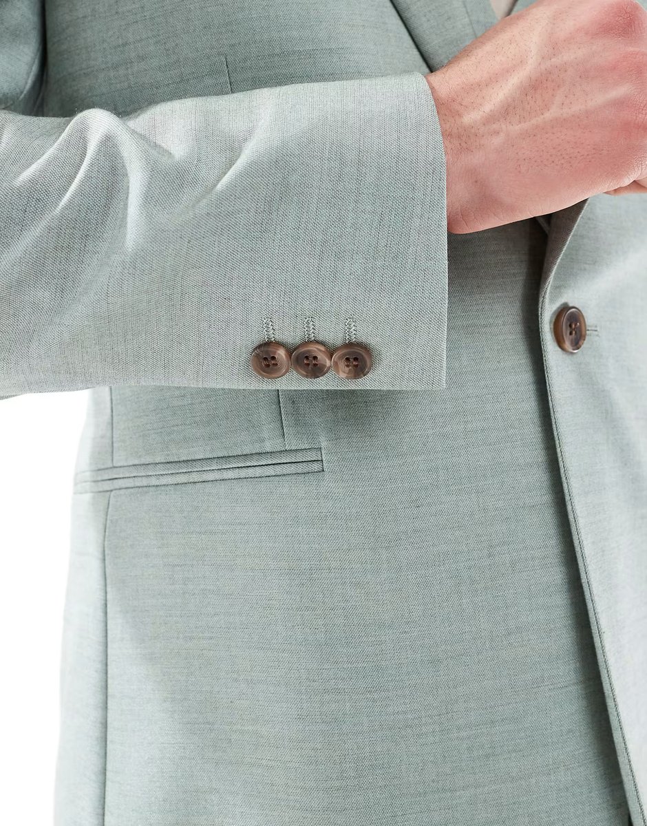 ASOS ASOS DESIGN skinny wedding suit jacket in green texture - 2