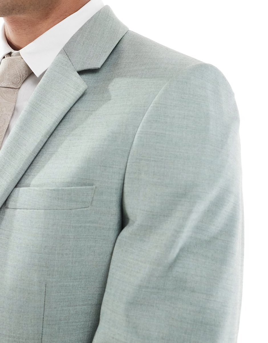 ASOS ASOS DESIGN skinny wedding suit jacket in green texture - 4