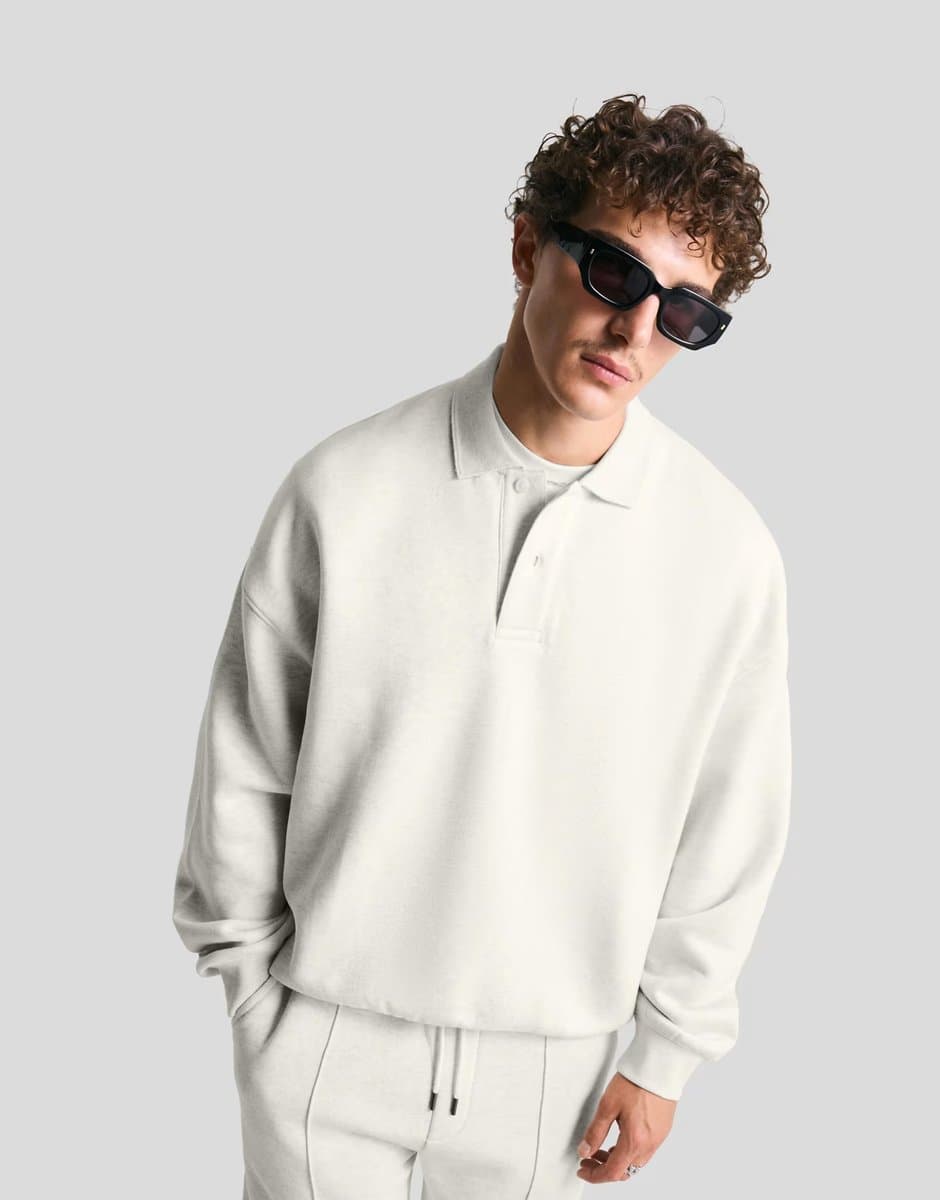 ASOS Bershka Polo collar sweatshirt in light grey