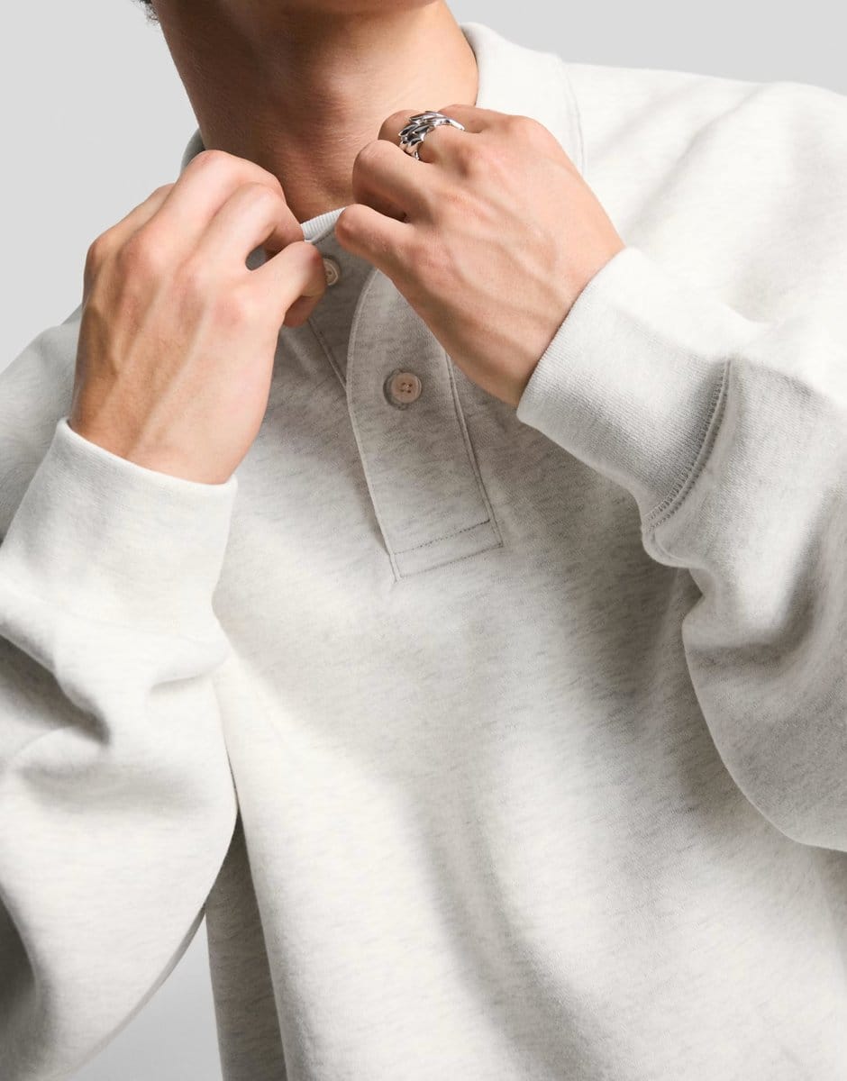 ASOS Bershka Polo collar sweatshirt in light grey - 4