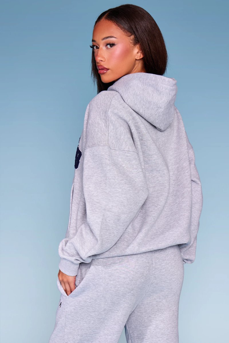 Kaiia Kaiia Borg Ski Club Oversized Hoodie Mid Grey Marl & Navy - 4