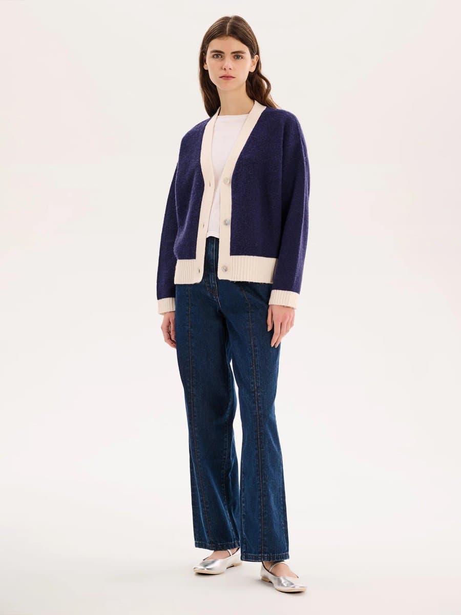 OMNES Henni Cardigan in Navy/Cream