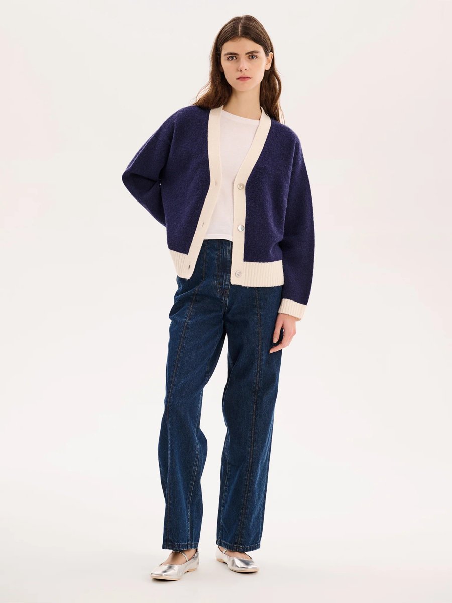OMNES Henni Cardigan in Navy/Cream - 2