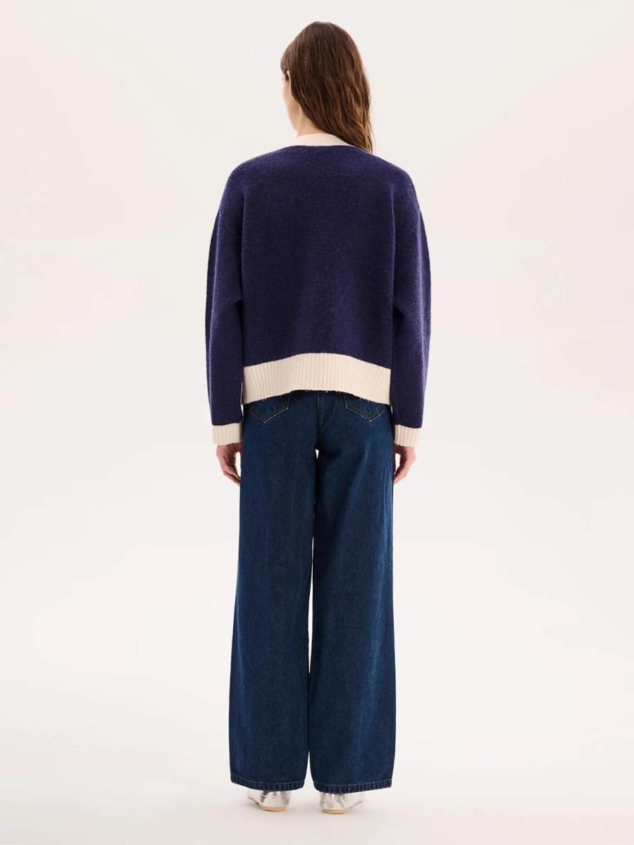 OMNES Henni Cardigan in Navy/Cream - 3