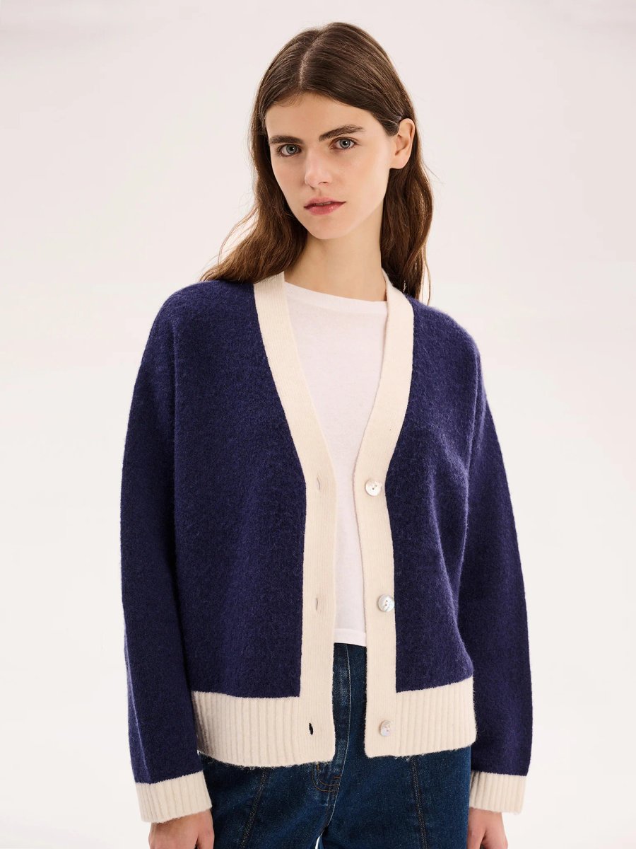 OMNES Henni Cardigan in Navy/Cream - 4